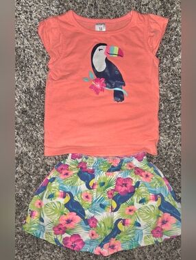 Carter's Coral Toucan Top & Tropical Print Shorts Set